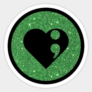 Gree Heart Semi Colon Design Glitter Sticker